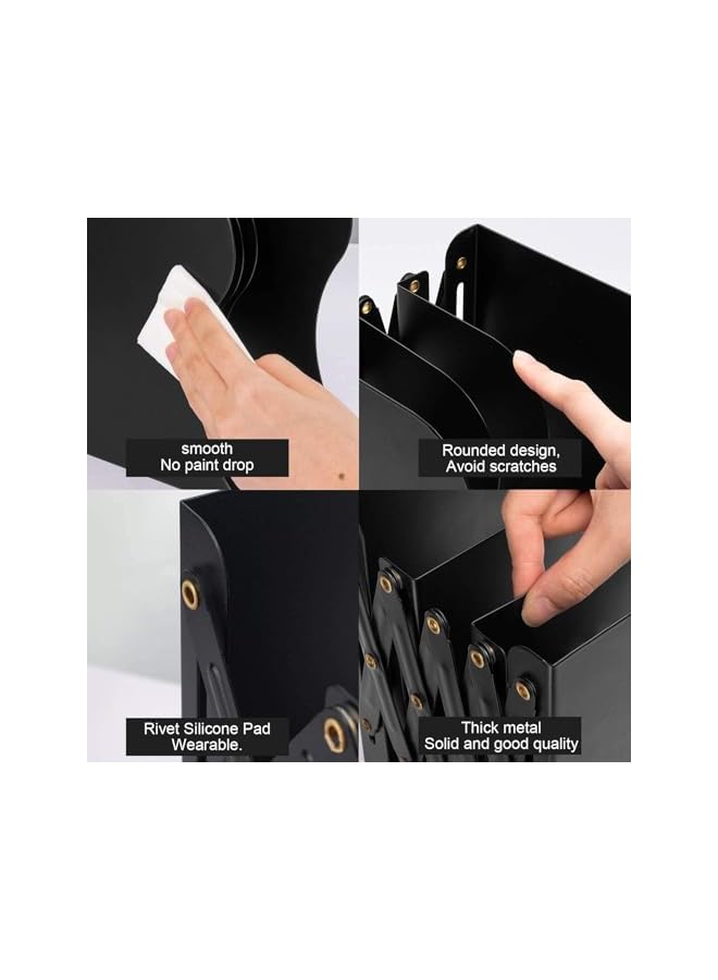 The Bros Adjustable Bookend, Expandable Bookend Stand, Metal Iron Black Bookends, Desktop Book Stand Non Skid Desk Organizer for Office Desk, Shelf, Stationery, Extends Up to 48 cm - Image 3