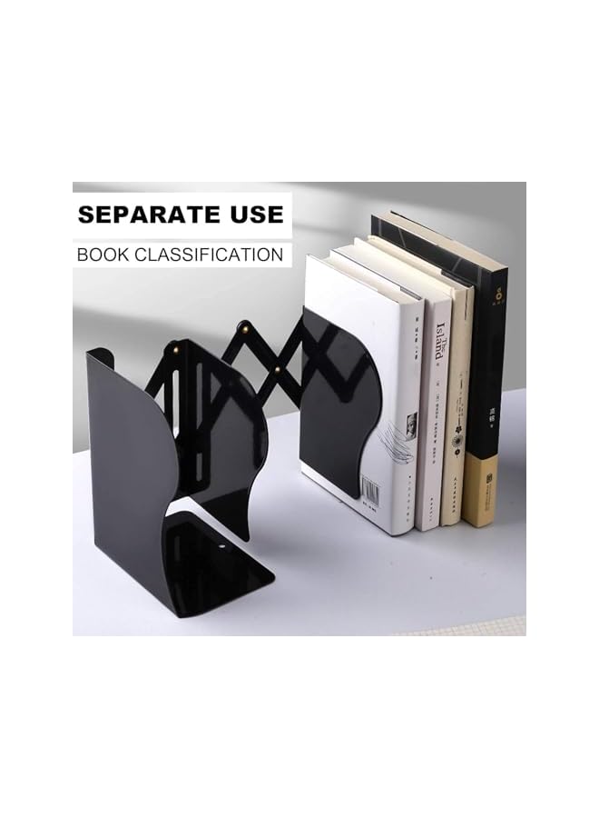 The Bros Adjustable Bookend, Expandable Bookend Stand, Metal Iron Black Bookends, Desktop Book Stand Non Skid Desk Organizer for Office Desk, Shelf, Stationery, Extends Up to 48 cm - Image 2