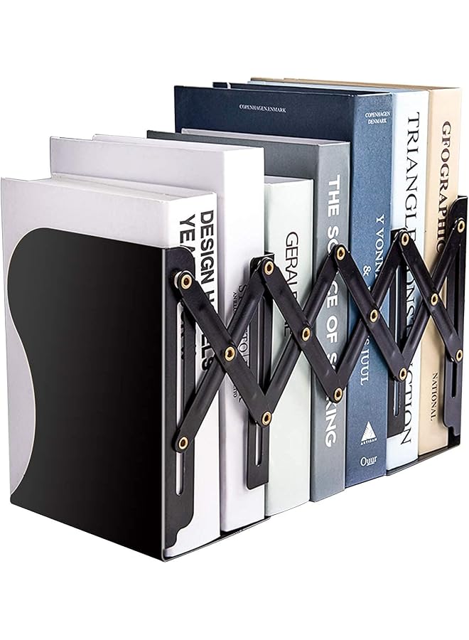 The Bros Adjustable Bookend, Expandable Bookend Stand, Metal Iron Black Bookends, Desktop Book Stand Non Skid Desk Organizer for Office Desk, Shelf, Stationery, Extends Up to 48 cm - Image 1