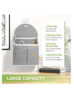 KASTWAVE Wall Hanging Organizer Bag, Waterproof Fabric Organizer Basket with Pockets, for Bathroom Bedroom Kitchen Dorm Room Essentials Rv Storage and Organization, 2 Pcs, Gray and White  - Image 4