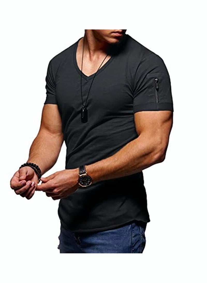 RIOXS Men V-Neck T-Shirt, Casual Basic Shirts, Summer Slim-fit Top, Made of High-Quality Materials, Perfect for Beach, Vacation, Party, Sports, Dating or Daily Casual Wear  - Image 2