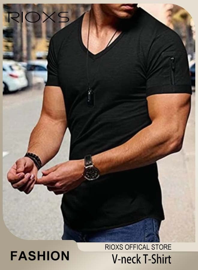 RIOXS Men V-Neck T-Shirt, Casual Basic Shirts, Summer Slim-fit Top, Made of High-Quality Materials, Perfect for Beach, Vacation, Party, Sports, Dating or Daily Casual Wear  - Image 1