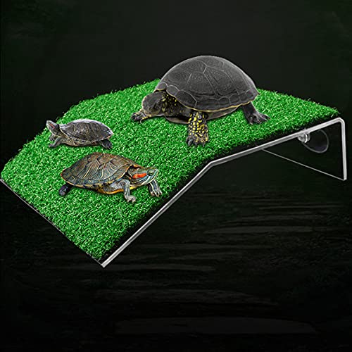 DoubleWood Lawn Turtle Basking Platform Turtle Resting Basking Platform, Simulation Grass Turtle Ramp for Turtle Tank, for Small Reptile Frog Terrapin (Large) - Image 1