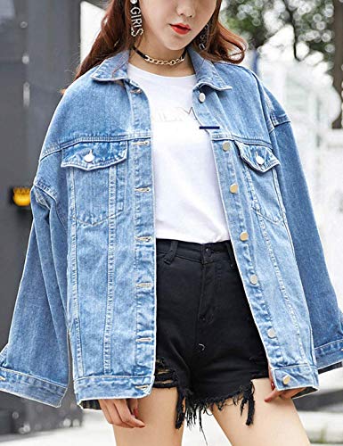 Omoone Women's Oversized Mid Long Denim Jacket Jean Biker Coat (Denim BlueX1, X-Small) - Image 5