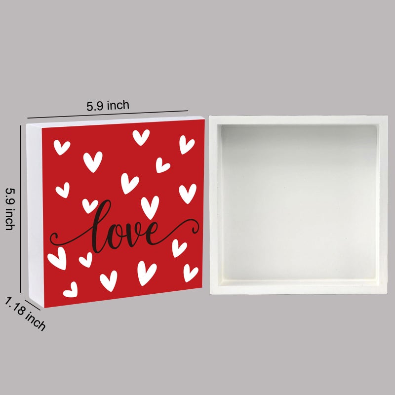 YUNKKIN Valentines Day Table Decor Valentines Day Decorations Indoor Hearts Love Home Room Office Bathroom Wood Box Sign Rustic Wooden Shelf Desk Decor Season Sign House Warming Gifts 5.9 x 5.9 Inch - Image 2