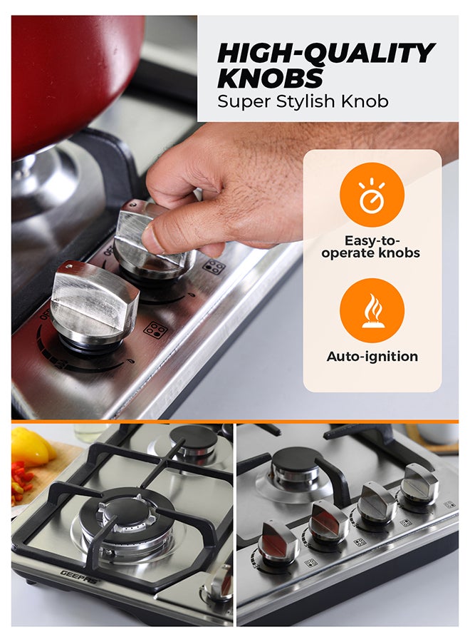 GEEPAS Built-In Stainless Steel Gas Hob, 4 Burners with Separate Ignition, Low Fuel Consumption and Improved Flow for Efficient Heating/ Auto Impulse Ignition System GGC31051FFD Silver - Image 5