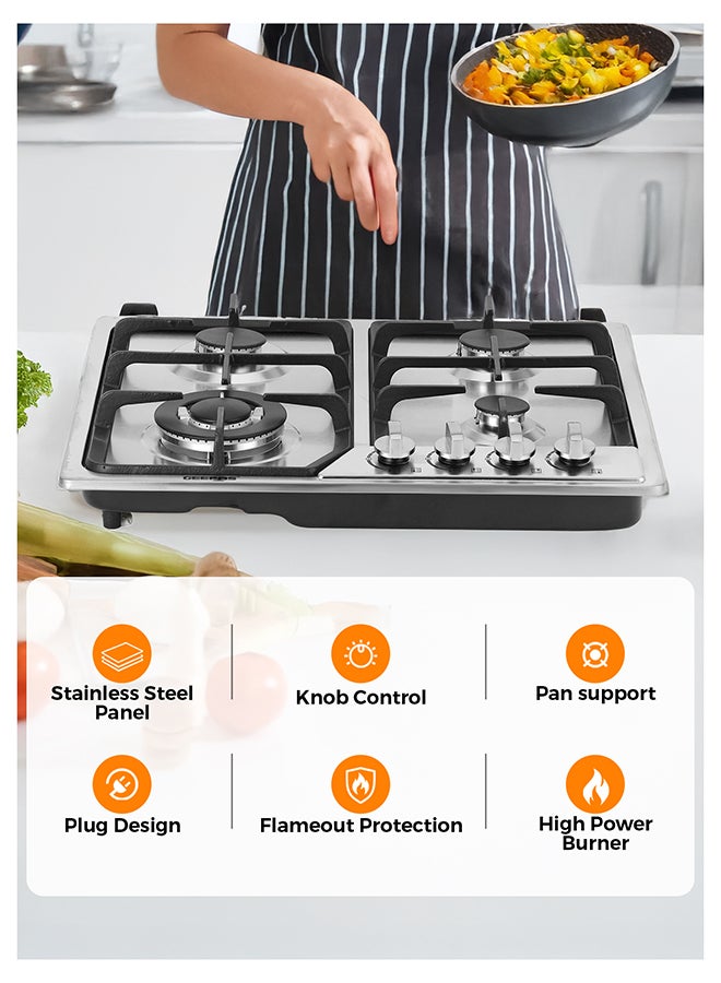 GEEPAS Built-In Stainless Steel Gas Hob, 4 Burners with Separate Ignition, Low Fuel Consumption and Improved Flow for Efficient Heating/ Auto Impulse Ignition System GGC31051FFD Silver - Image 3