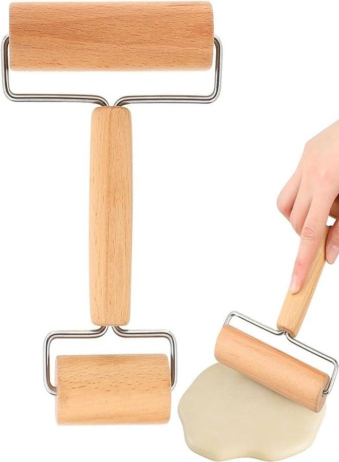 Bitrexup Baking Double Dough Roller, Wood, Wooden Dough Roller, Non-Stick Pizza Roller, Dough Baker Roller Set for Home Kitchen Baking Cooking | Pack 1 | Brown - Image 1