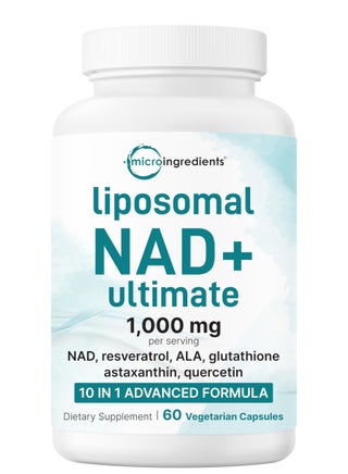 liposomal glutathione and nad Micro Ingredients NAD+ for Women Complex, 180 Veggie Capsules | NMN Pathway Supplement Liposomal Glutathione+