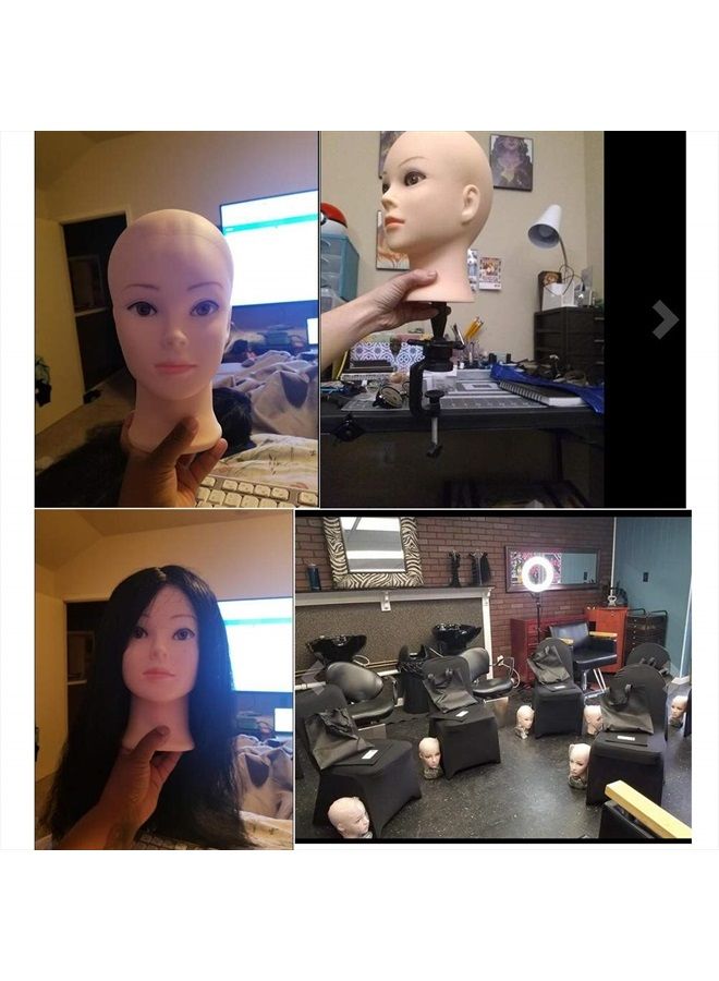 Ba Sha Bald Mannequin Head Beige Female Professional Cosmetology Manikin Doll head for Wigs Making Wig Display Hat Display Glasses Display with Free Clamp - Image 3