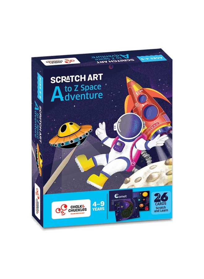 Chalk and Chuckles A to Z Space Adventure, Scratch Art Craft for Kids 4-9 Years, 2 in 1 Learning Activities, Space Toys for Boys, Girls - Image 1
