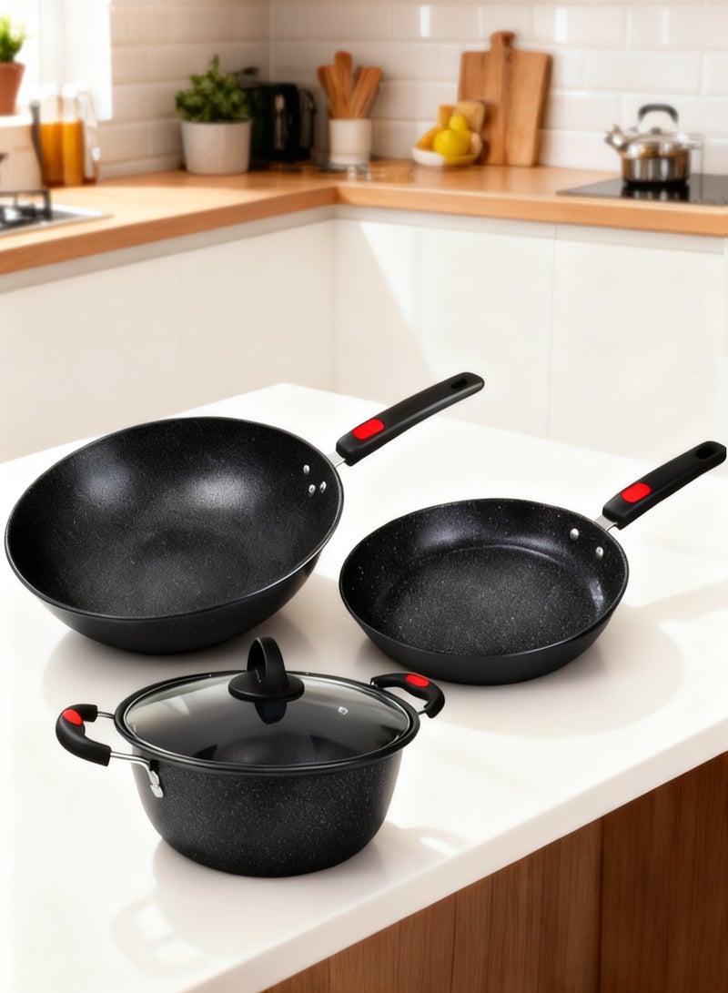 WAMIT 4 Piece Non Stick Cookware Set, BPA Free Pots and Pans Set with Glass Lids, Professional Cooking Set includes Casserole & Frying Pan, Induction Ready for All Cooktops, Essential Kitchen Appliances - Image 1