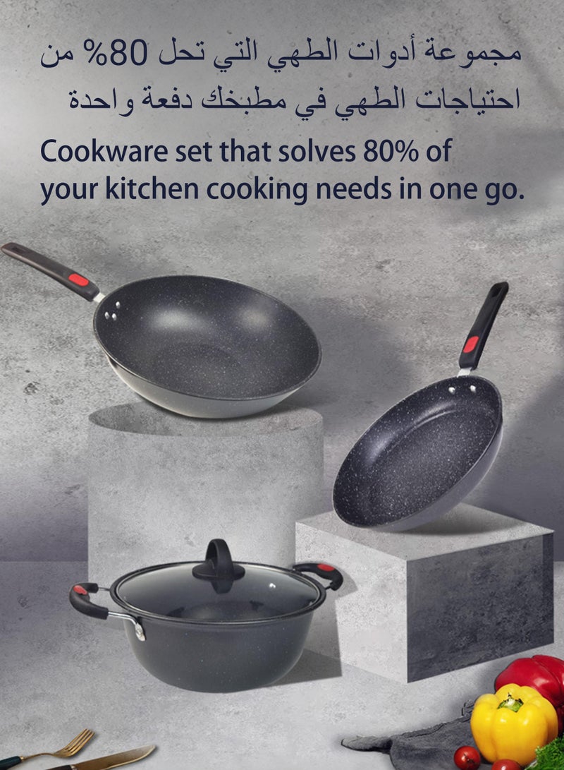 WAMIT 4 Piece Non Stick Cookware Set, BPA Free Pots and Pans Set with Glass Lids, Professional Cooking Set includes Casserole & Frying Pan, Induction Ready for All Cooktops, Essential Kitchen Appliances - Image 3