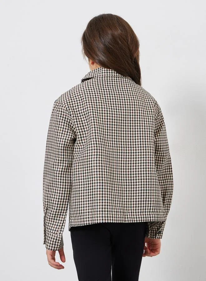 Styli Girls Brown Checked Shirt with Pockets