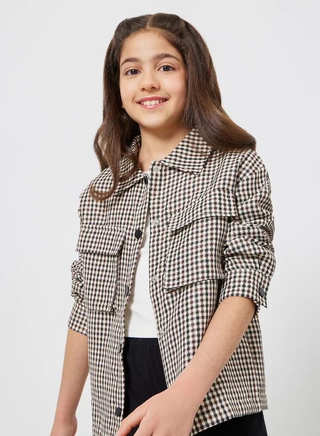 Styli Girls Brown Checked Shirt with Pockets