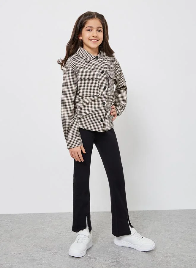 Styli Girls Brown Checked Shirt with Pockets