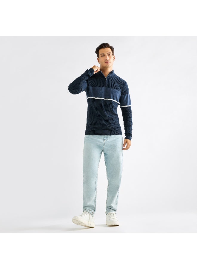 Splash FAV Colourblock High Neck Sweatshirt with Long Sleeves and Zip Closure  - Image 3