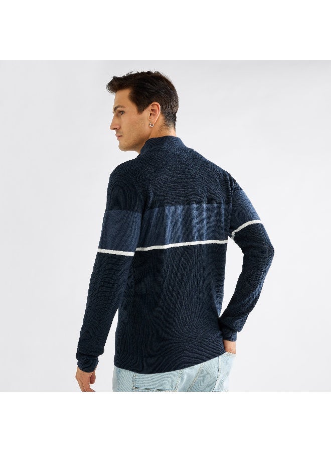 Splash FAV Colourblock High Neck Sweatshirt with Long Sleeves and Zip Closure  - Image 1