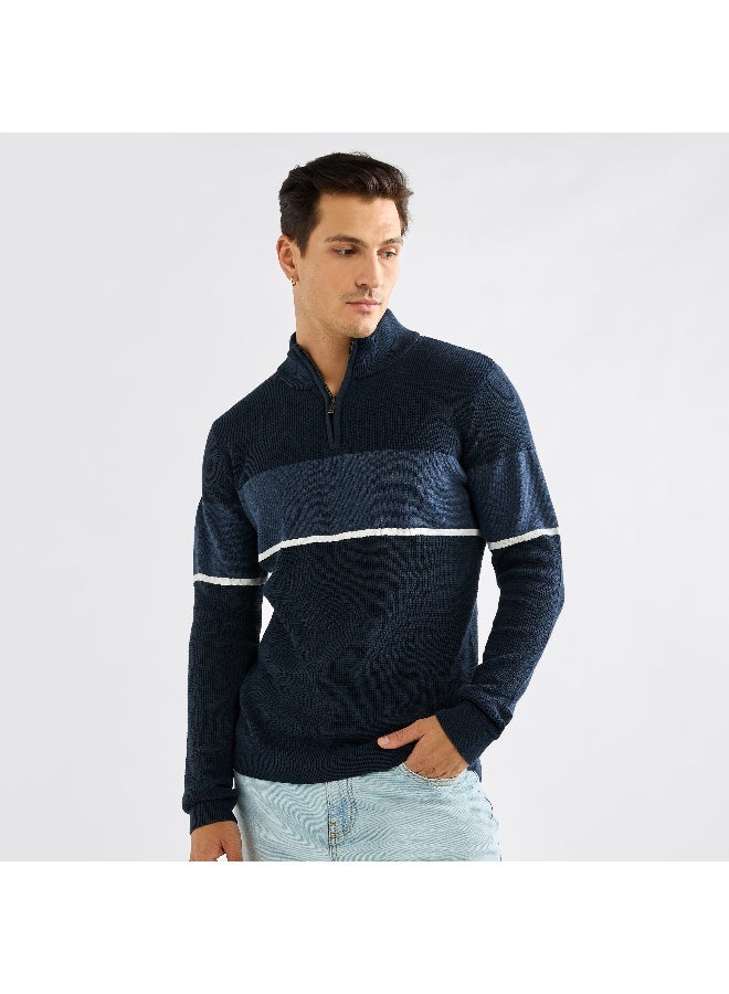 Splash FAV Colourblock High Neck Sweatshirt with Long Sleeves and Zip Closure  - Image 2