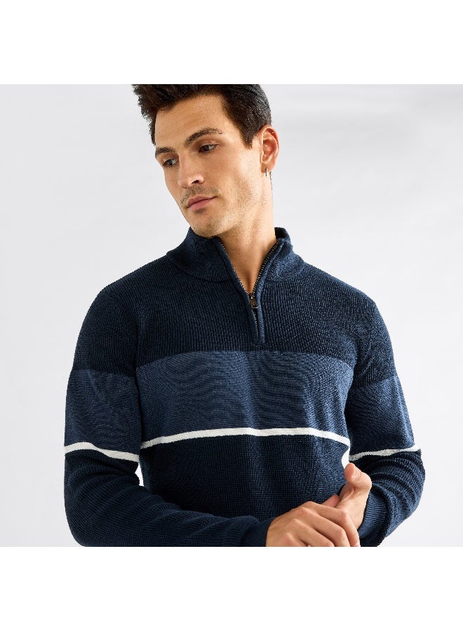 Splash FAV Colourblock High Neck Sweatshirt with Long Sleeves and Zip Closure  - Image 4