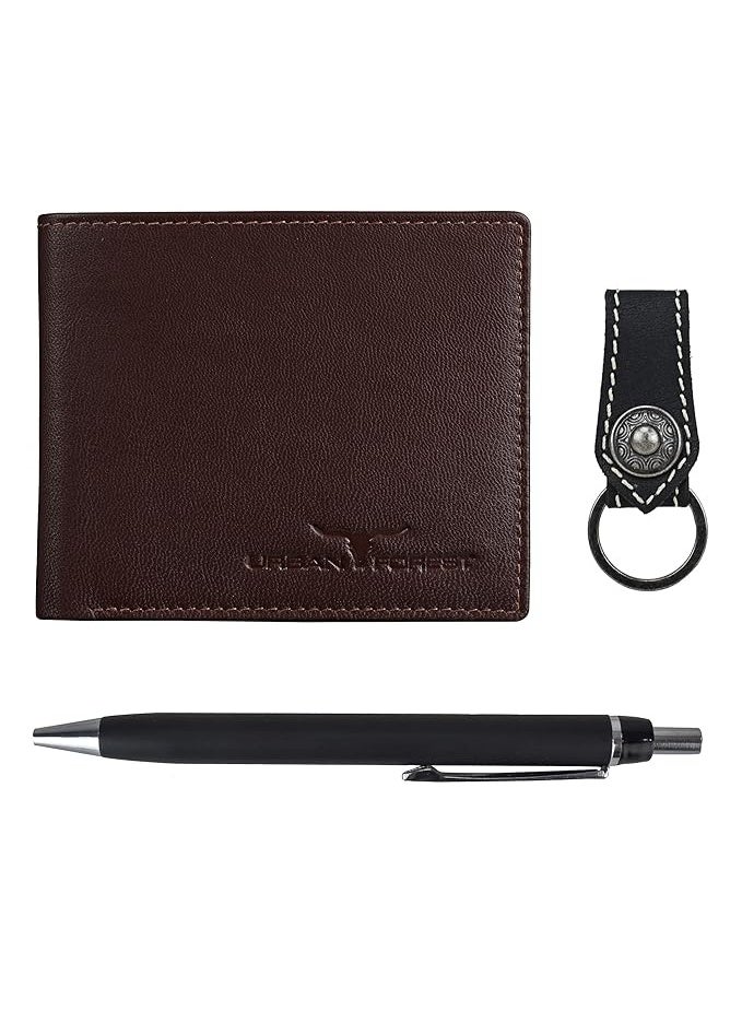 URBANFOREST URBAN FOREST James Leather Wallet Combo for Men - Classic Medium Brown Men's Leather Wallet, Keyring & Pen Combo Gift Set for Men - Image 2