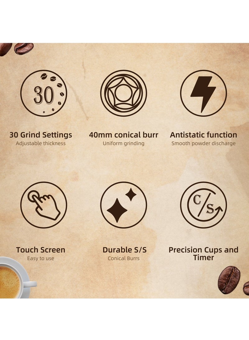 Biolomix 12-Cups Electric Coffee Grinder with 30 Gears Precise Settin, 2-in-1 Stainless Steel Coffee Grinder, LCD Screen and Large Capacity for Turkish/Espresso/Mocha/Drip/Pour Over/French Press - Image 5