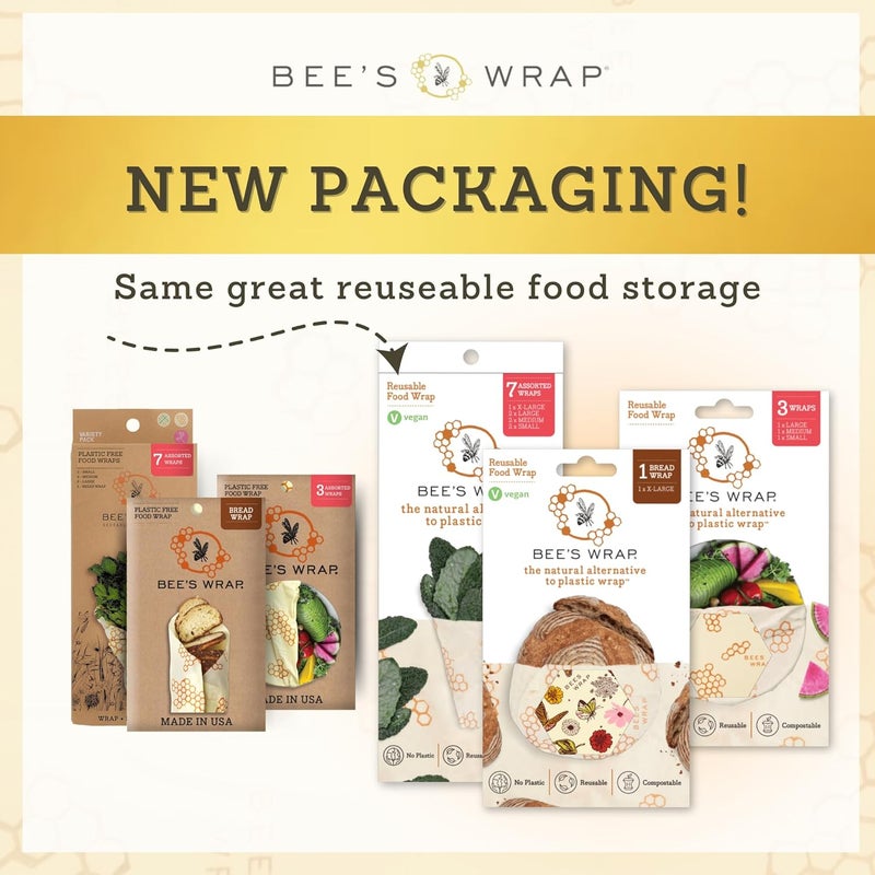 Bee's Wrap Beeswax Wraps for Food - Made in USA Reusable & Organic Food Wraps, Sandwich Wrap & Bowl Covers - Eco-Friendly Alternative to Aluminum Foil & Plastic Wrap, Bakery Lane 3 Pack (S, M, L) - Image 2