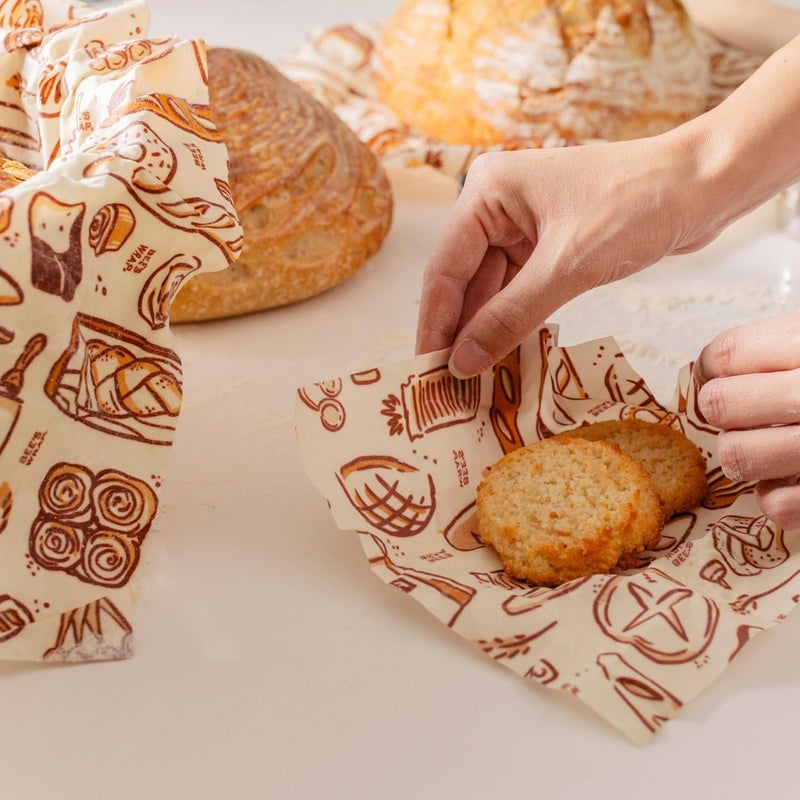 Bee's Wrap Beeswax Wraps for Food - Made in USA Reusable & Organic Food Wraps, Sandwich Wrap & Bowl Covers - Eco-Friendly Alternative to Aluminum Foil & Plastic Wrap, Bakery Lane 3 Pack (S, M, L) - Image 4