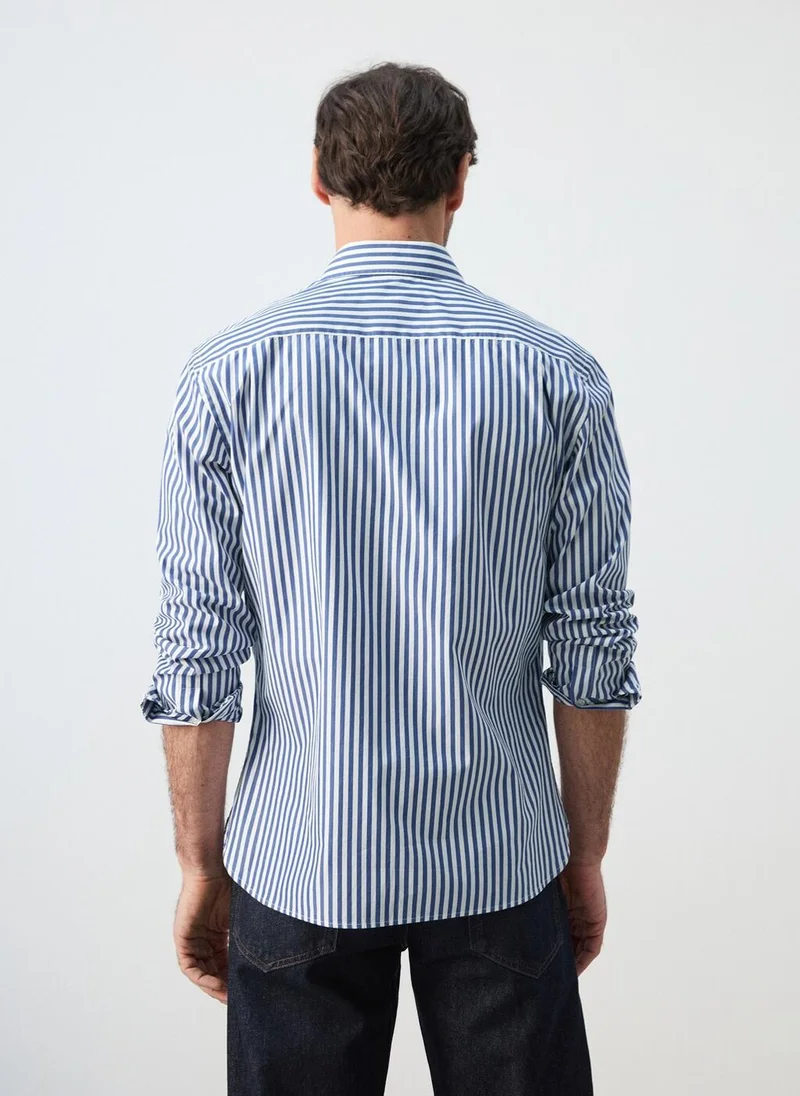 مانجو مان Regular-fit striped 100% cotton shirt