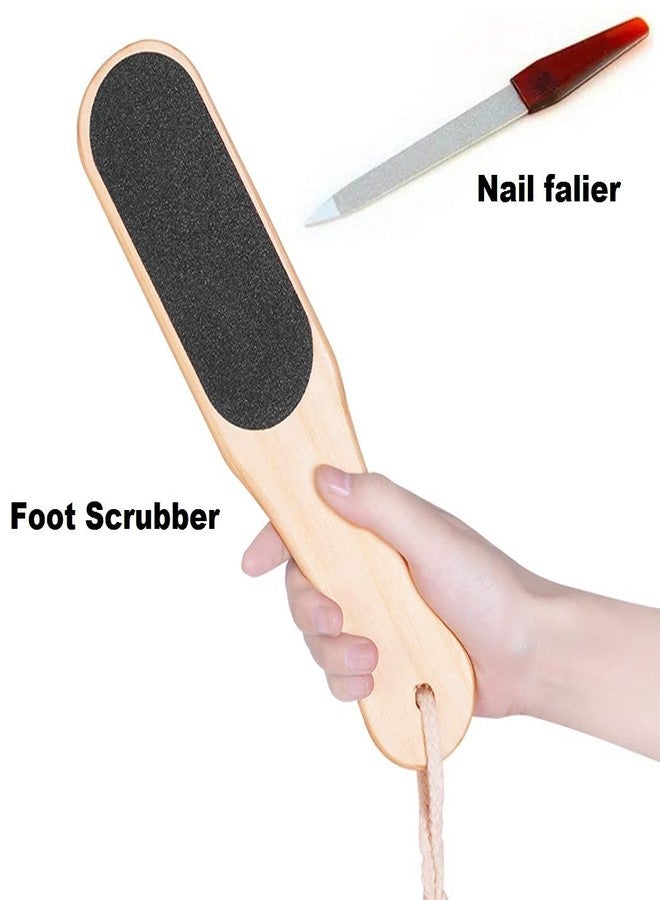 AKADO Double sided flat foot scrubber skin callus remover pedicure tool with wooden handle and hanging hook with nail file manicure tool for men and women - Image 3