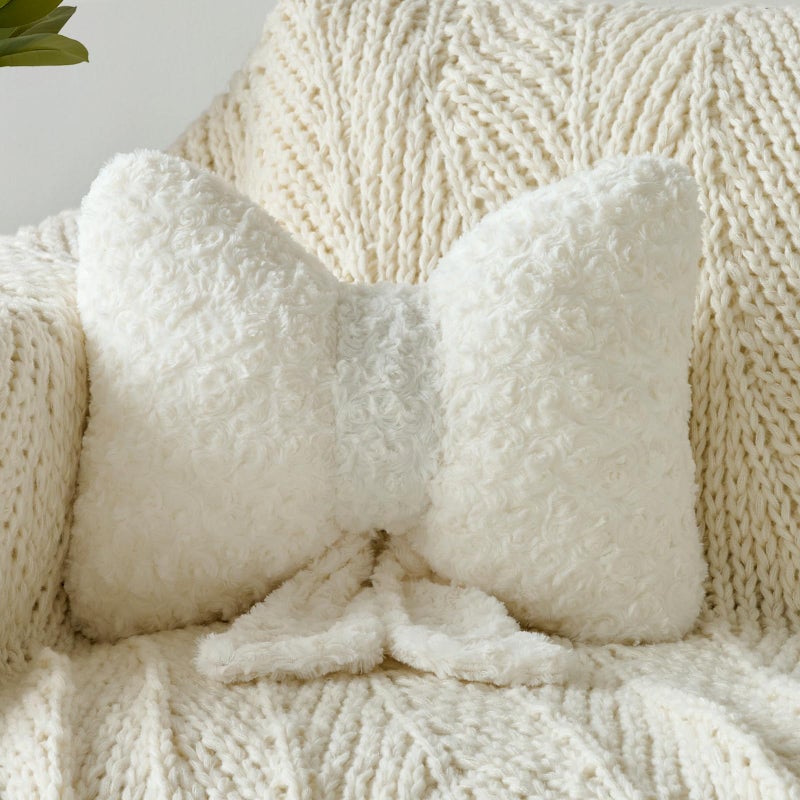 Ddliury Bow Pillow, Decorative Bow Pillows with Soft Plush for Couch Bed, Bow Shaped Throw Pillow Room Decor for Bedroom, Bow Decorative Pillow for Living Room (White, Small-12 Inches) - Image 1
