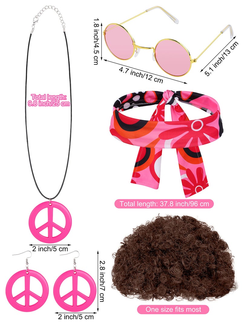 SOMSOC 7 Pack 7et Boho Flared Pants Tie Dye Headband Necklace Earrings Wig for Halloween Costume Cosplay - Image 3