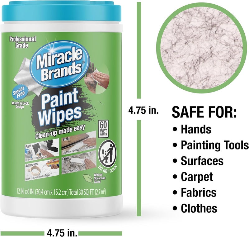 MiracleWipes for Paint Prep Cleanup Remove Tough Grime BuildUp Wet Paint Caulking Epoxy Colorant and more from Hands Surfaces Tools 60 Count - Image 4