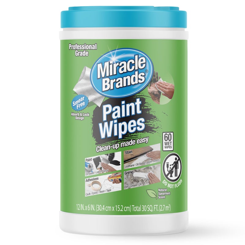 MiracleWipes for Paint Prep Cleanup Remove Tough Grime BuildUp Wet Paint Caulking Epoxy Colorant and more from Hands Surfaces Tools 60 Count - Image 1