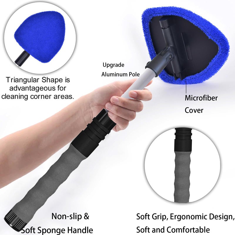 desin Windshield Cleaning Tool, Car Window Cleaner Windshield Cleaner with 4 Reusable and Washable Microfiber Pads and Extendable Handle Auto Inside Glass Wiper Kit - Image 4