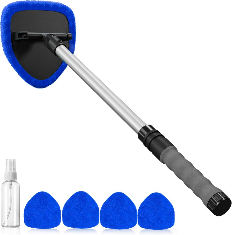 desin Windshield Cleaning Tool, Car Window Cleaner Windshield Cleaner with 4 Reusable and Washable Microfiber Pads and Extendable Handle Auto Inside Glass Wiper Kit - Image 1
