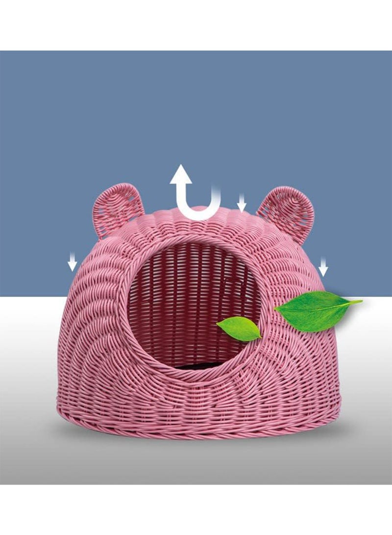 GT-Wheel Rattan Cat House With Cushion Covered Modern Creative Cute Cat Bed Cave Pet Nest - Image 1