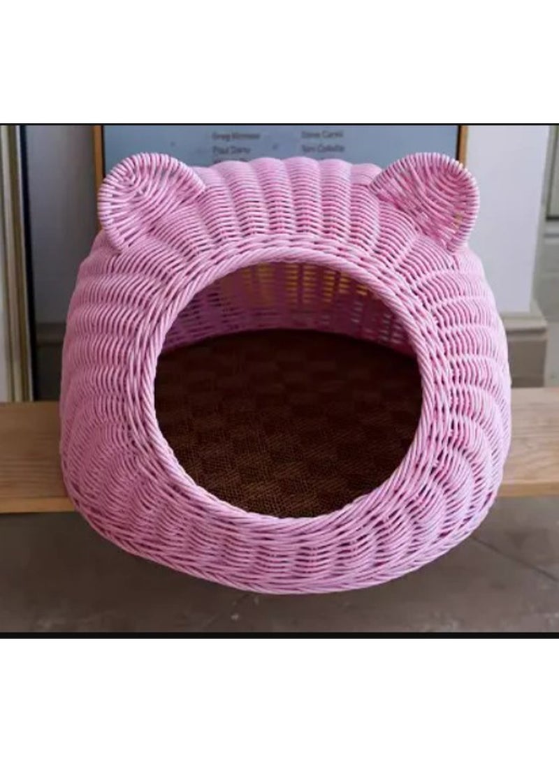 GT-Wheel Rattan Cat House With Cushion Covered Modern Creative Cute Cat Bed Cave Pet Nest - Image 3
