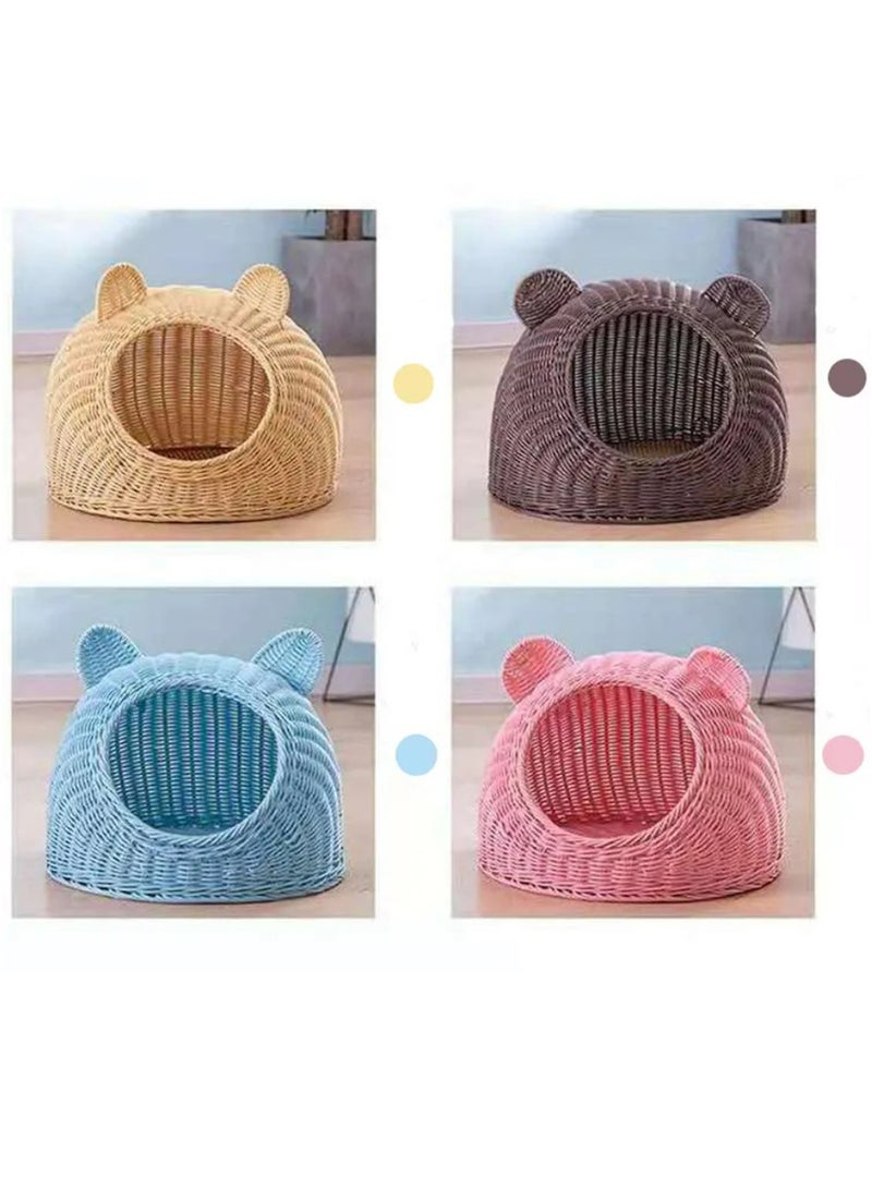 GT-Wheel Rattan Cat House With Cushion Covered Modern Creative Cute Cat Bed Cave Pet Nest - Image 4