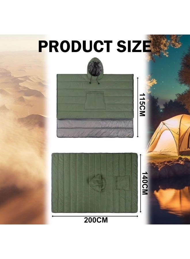 CHIYLE Outdoor Camping Poncho Blanket with Insulation Material, Ultralight Water-Resistant Warm Blanket, Perfect for Camping, Hiking, Stadium and Outdoor Activities– Green - Image 2