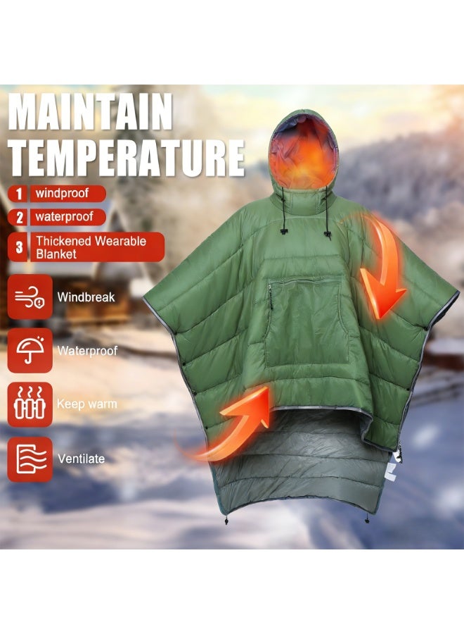 CHIYLE Outdoor Camping Poncho Blanket with Insulation Material, Ultralight Water-Resistant Warm Blanket, Perfect for Camping, Hiking, Stadium and Outdoor Activities– Green - Image 3