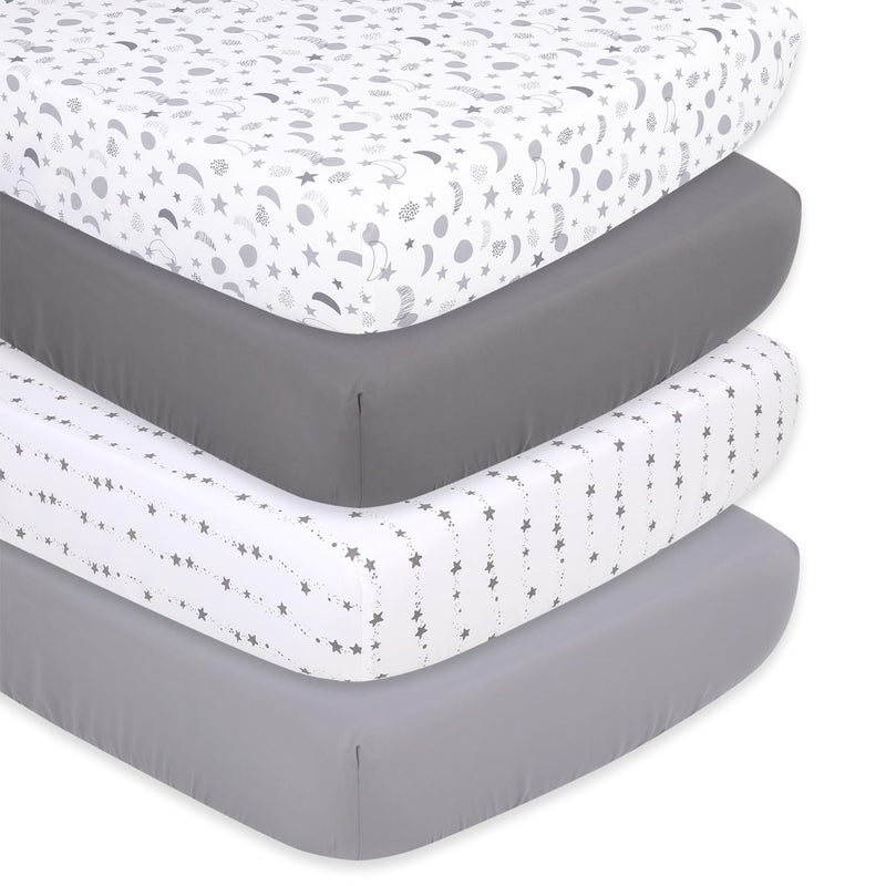 The Peanutshell 4Pack Fitted Crib Sheet Set Super Soft Breathable Baby Girl or Boy Crib Sheets Nursery Decor Fit for Standard Mattress Cover Celestial Moon Stars