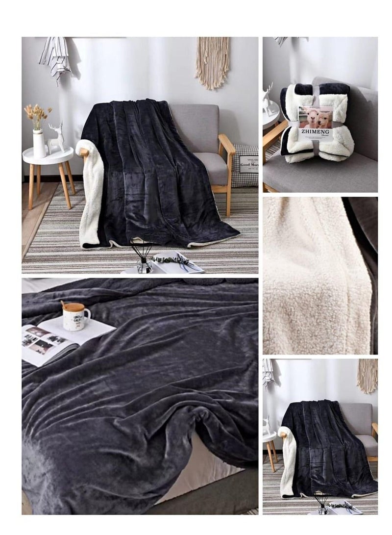 Fleece Throw Super King Size Blanket, Teal Warm Reversible Plush Fleece Bed Blanket 200x230 cm-Grey  - Image 1