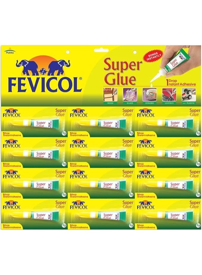 Pidilite غراء فيفيكول سوبر 3 جرام × 12 عبوة - لاصق فوري متعدد الأسطح للخشب والسيراميك والبلاستيك - Image 1