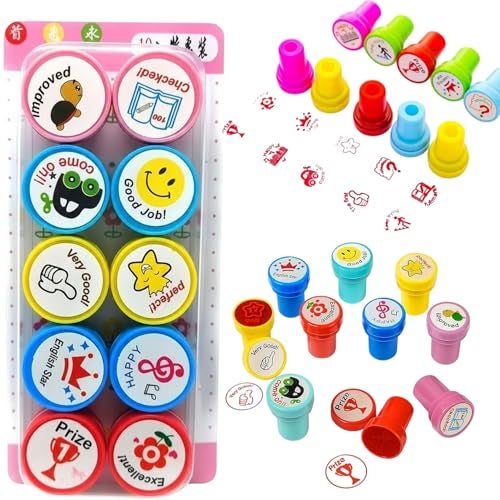 SHAKTISM Smiley Stamp for Kids Set of Emoji Smiley Design Face Stamps for School Craft Pencil Tops Gift for Teacher & Students -10 Pcs Set (Motivational Stamp 10Pc) - Image 1