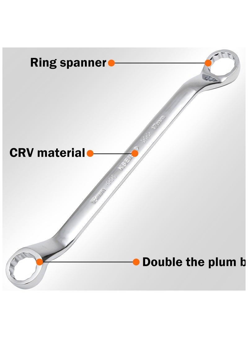 KSEIBI Double Ring Spanner Wrench Set 8- Pc/CLOTH BAG 6x7 - 20x22mm, Chrome Vanadium, For Getting into Tight Spots, Mechanical Engineering, Automotive Repair, Plumbing, DIY Projects and Tightening. - Image 3