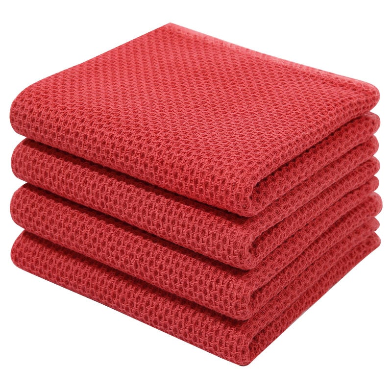 Homaxy 100% Cotton Waffle Weave Kitchen Dish Towels  Ultra Soft Absorbent Quick Drying Cleaning Towel  13 x 28 Inches  4-Pack  Brick Red - Image 1
