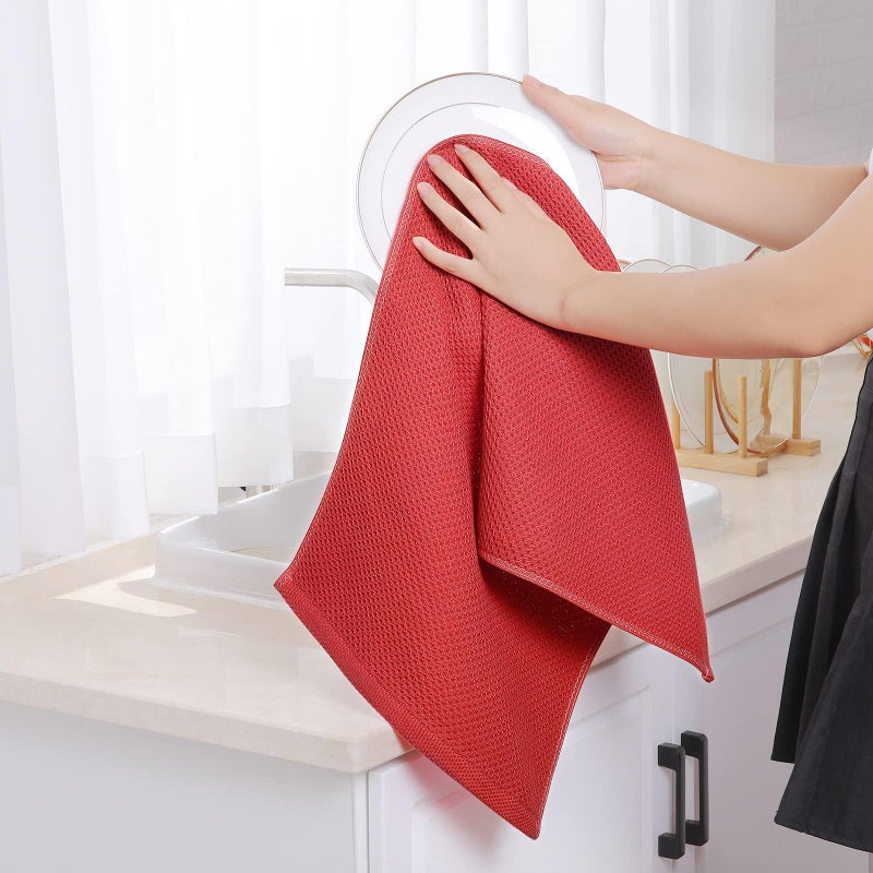 Homaxy 100% Cotton Waffle Weave Kitchen Dish Towels  Ultra Soft Absorbent Quick Drying Cleaning Towel  13 x 28 Inches  4-Pack  Brick Red - Image 4
