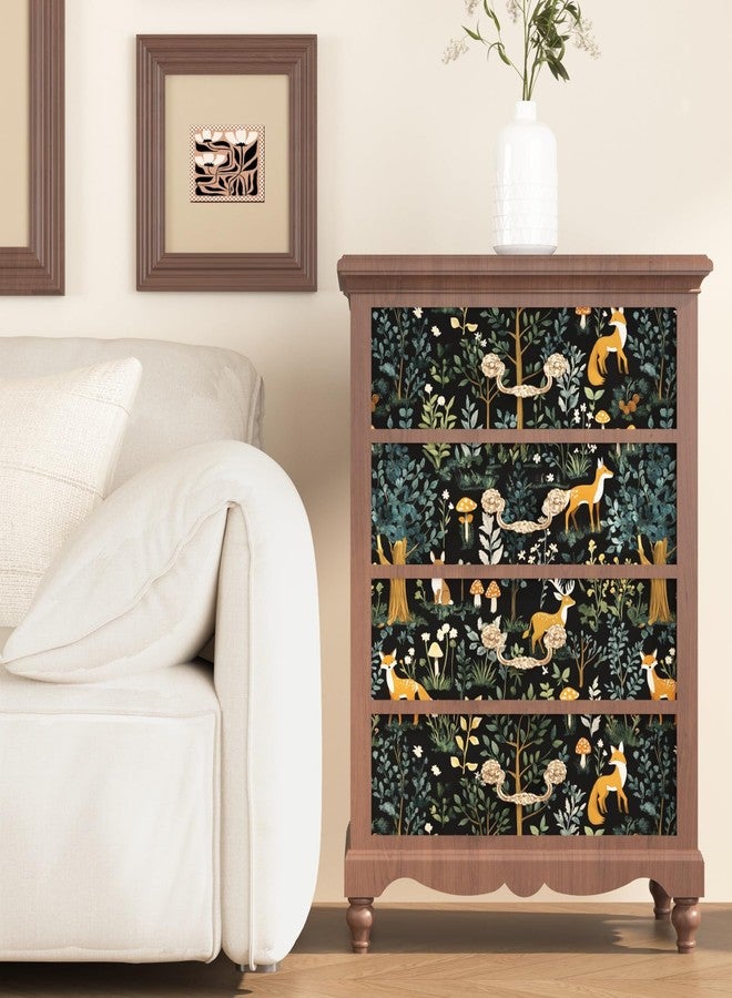 VOLEAAR Dark Animal Peel and Stick Wallpaper, Vintage Floral Forest Fox Wallpaper for Nursery Kid Bedroom Stair Door Cabinet, Removable Vinyl Mushroom Contact Paper Peelable Navy Orange 17.5In x 118In - Image 5