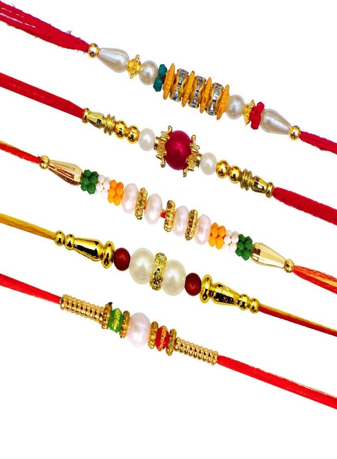 LYONIC KDS Kundan Gold Plated Rakhi for Brother/bhaiya bhabhi Combo (Pack of 5)(made in India) 16